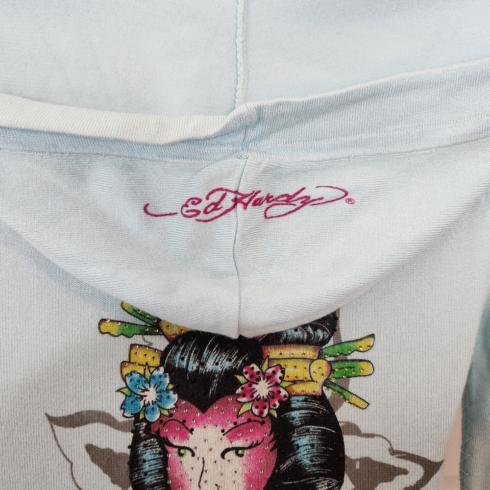 Ed Hardy x Christian Audigier Hooded Sweater Mini Dress Size XS Rhinestone - Picture 8 of 16
